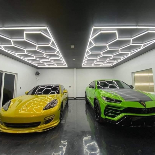 Bộ Đèn LED Tổ Ong Lục Giác 800W dùng decor trang trí Garage ô tô